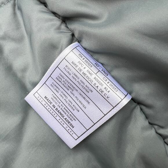 Vintage Nike Swoosh Split Hooded Long Puffer Jacket Parka Coat Green Navy L 90s - Picture 11 of 15